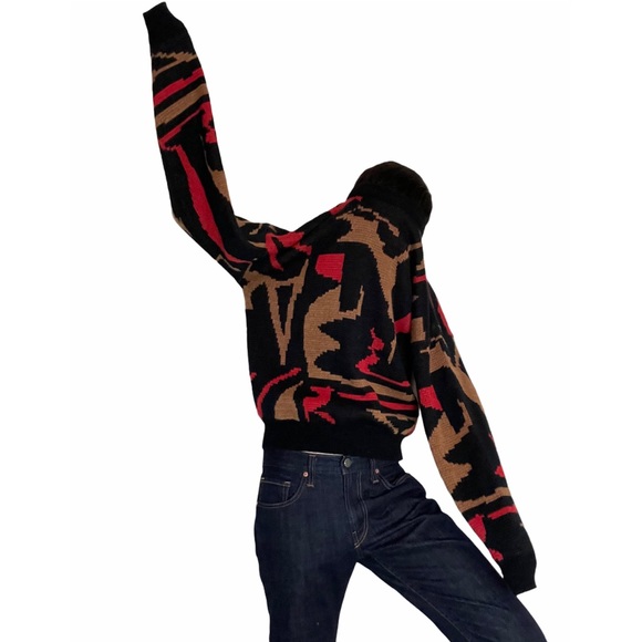 Vintage 80s crew neck sweater abstract art pattern